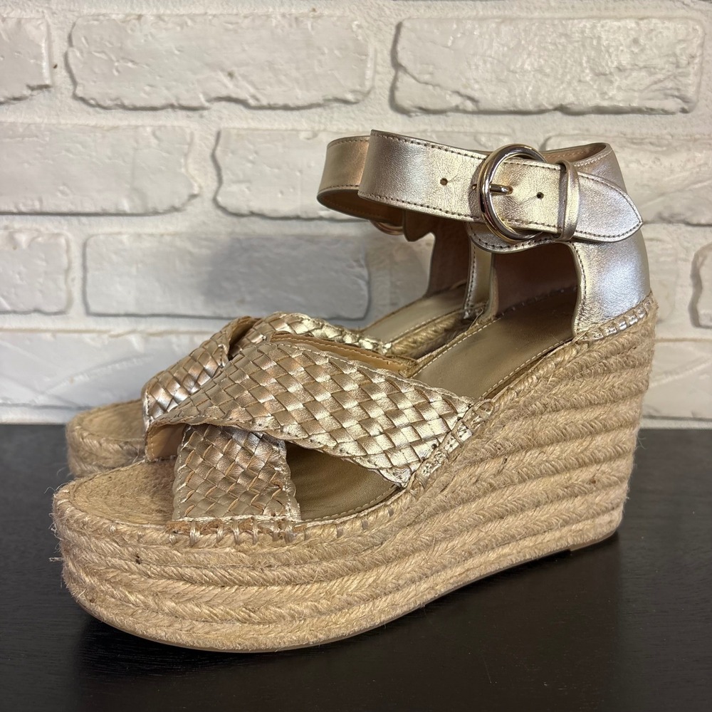 Marc Fisher Aylon woven platform wedges Wedge Sandal metallic‎ gold  Size 9